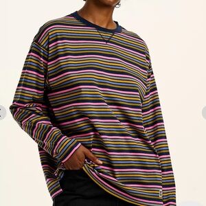 Lucy & Yak Murat - Long Sleeve Lightweight Cotton T-Shirt in Grunge Stripe